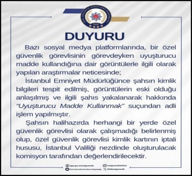 Uyuşturucu madde kullanan özel güvenlik görevlisi.