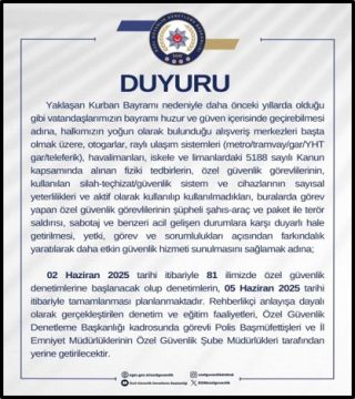 Kurban Bayramı Öncesi Özel Güvenlik  Denetimleri 