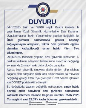 Özel güvenlik sınavında başarı sağlayamayan adayların sınav hakkı.
