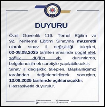 116. Temel Eğitim ve 92. Yenileme Eğitimi Sınavı