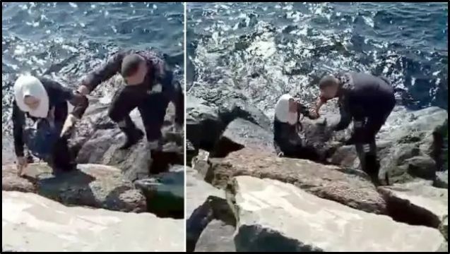 Avcılar sahilinde kayalıkların arasına düşen kadını güvenlik görevlisi kurtardı