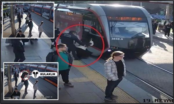 Tramvayın altında kalmaktan güvenlik görevlisi kurtardı! Belediye başkanı teşekkür belgesi verdi