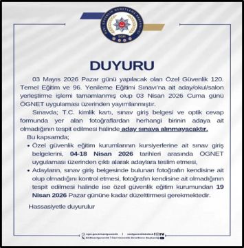 Özel Güvenlik 120. Temel Eğitim ve 96. Yenileme Eğitimi Sınavı